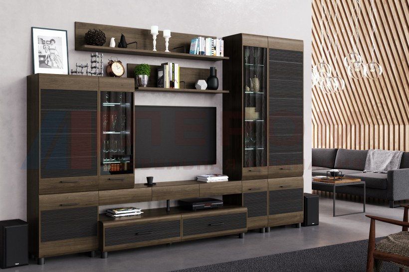 Стенка Горизонт Виго венге-белый глянец