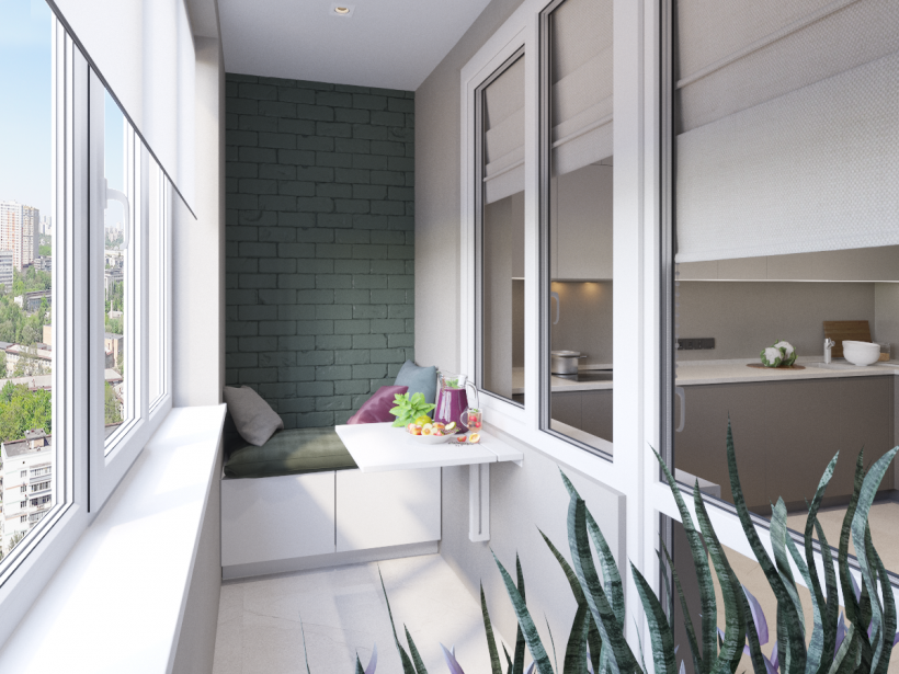 Интерьер лоджии в серых тонах