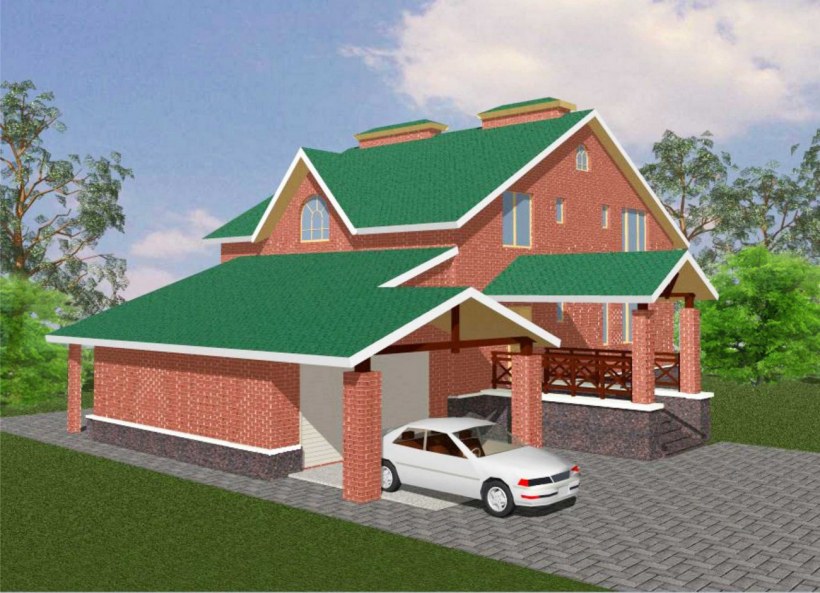 Красивый дом с гаражом и навесом