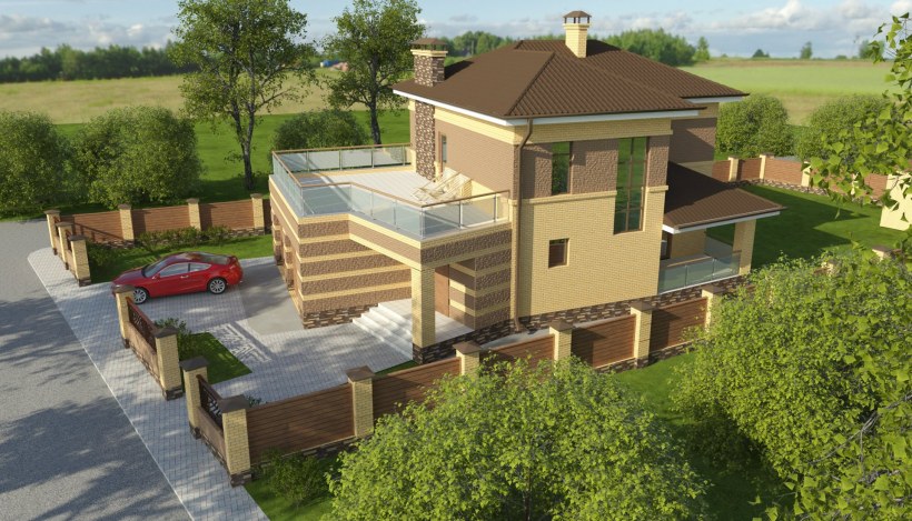 Дом и отдельно стоящий гараж в одном стиле