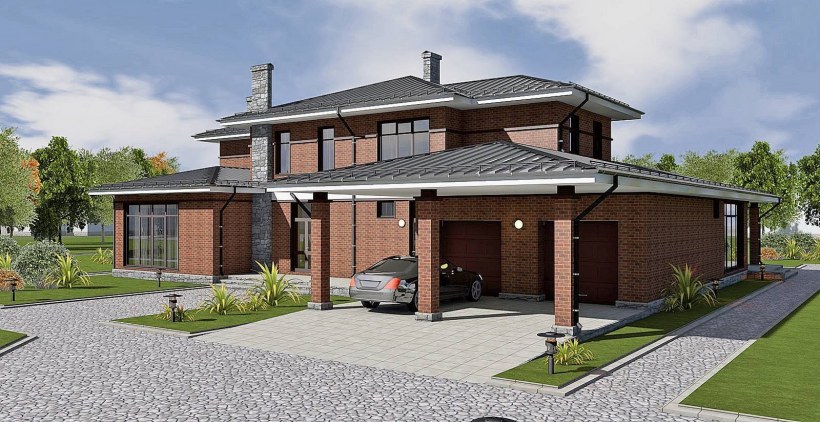 Двухэтажный дом с гаражом и баней