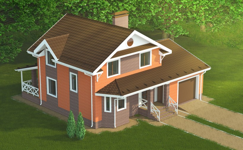 Двухэтажный дом мансардного типа