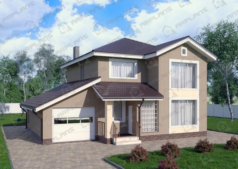 Двухэтажный дом с гаражом и террасой