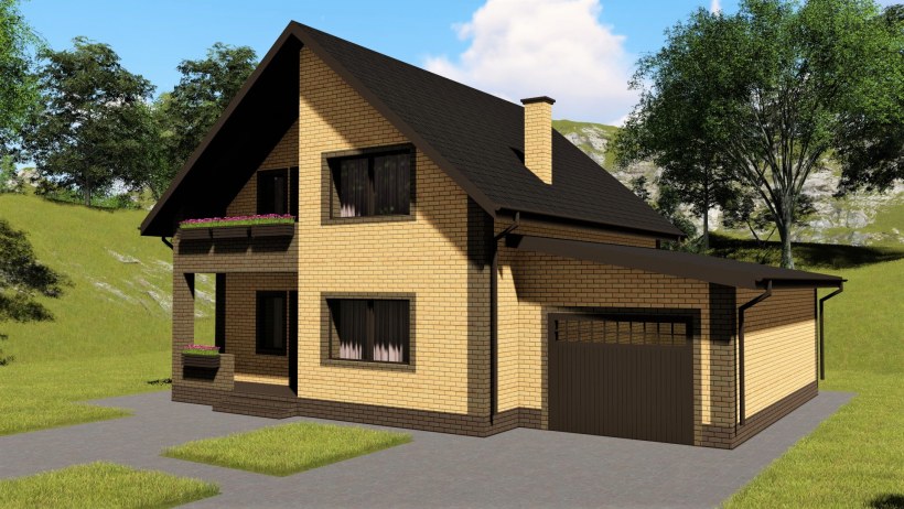 Кирпичный дом с мансардой и гаражом