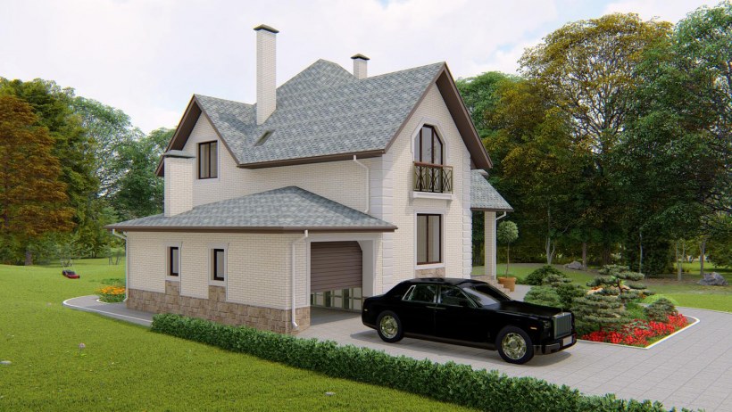 Двухэтажный панорамный дом с гаражом