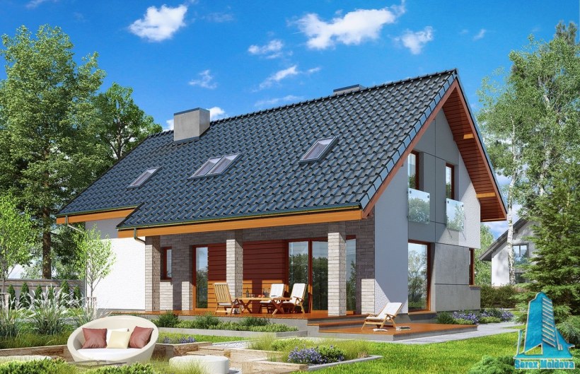 Дом с мансардой и террасой и гаражом