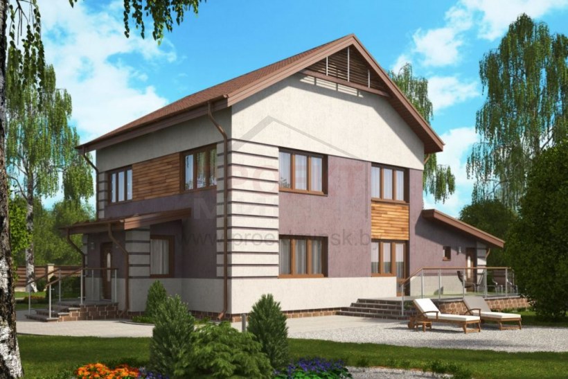 Двухэтажный дом с двускатной крышей