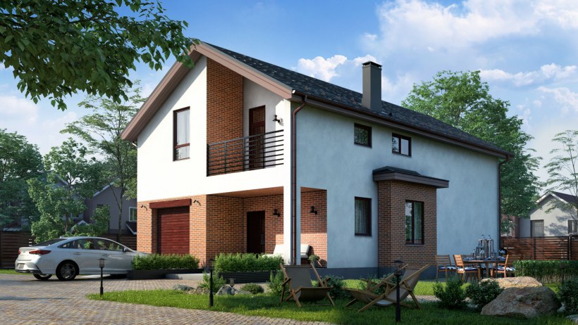 Дом с гаражом и балконом
