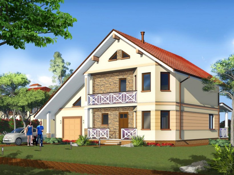 Двухэтажный каркасный дом с гаражом