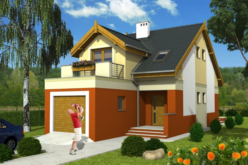 Маленький двухэтажный домик с гаражом