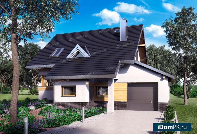 Каркасный дом с гаражом и мансардой