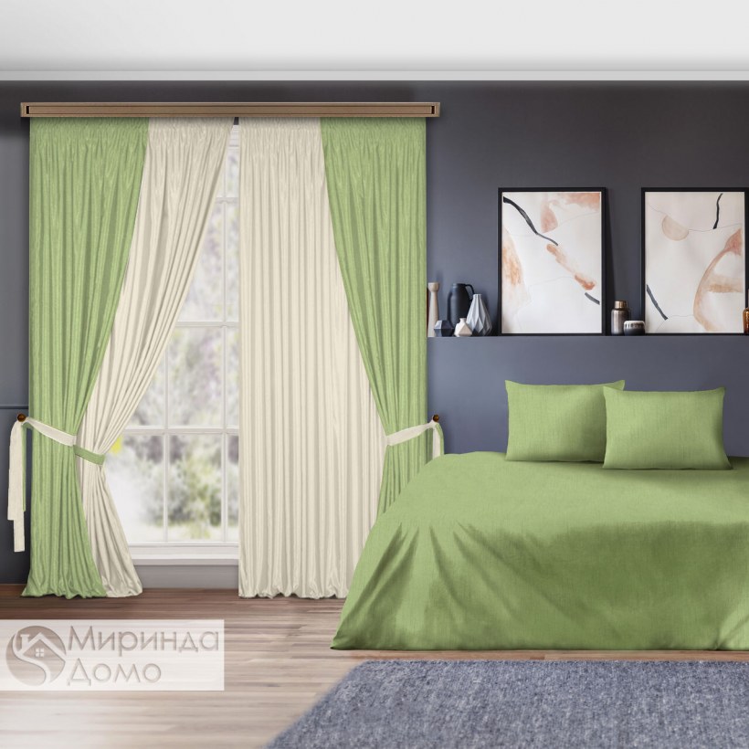 Комплект шторы-покрывало Флоранс дуэт-2 плюс (фисташковый)