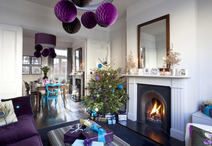 Новогодний интерьер в фиолетовых тонах