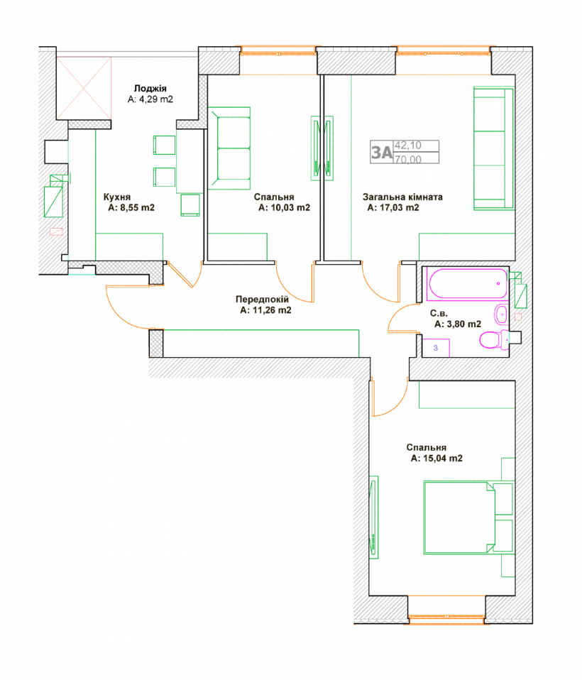 Бесплатный проект трехкомнатной квартиры