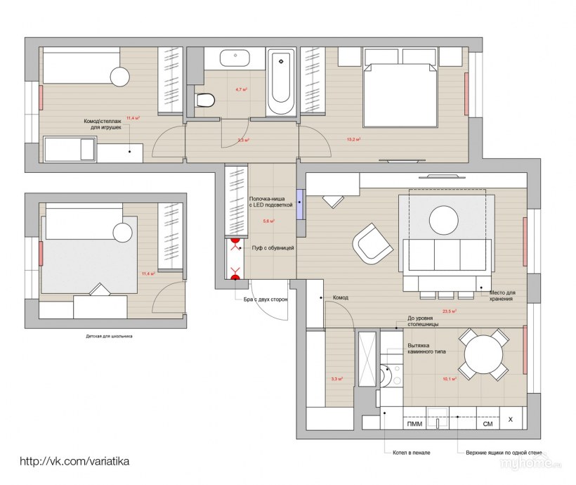 Квартира 74 кв.м планировка