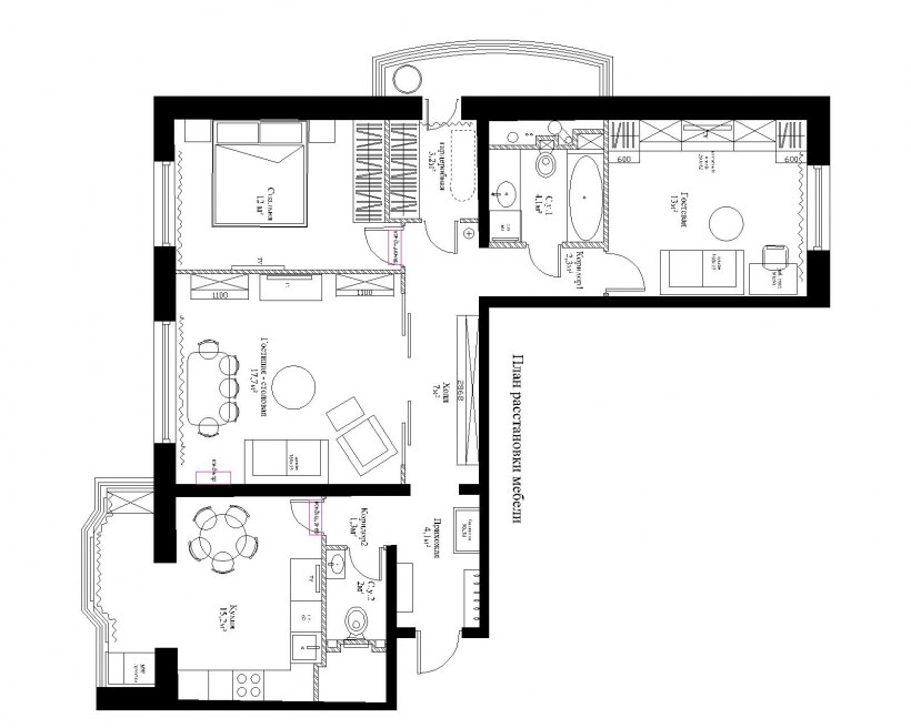 Перепланировка 3-х комнатной квартиры и155