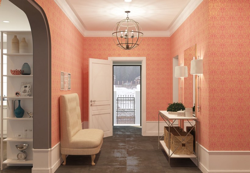 Прихожая в классическом стиле в светлых тонах