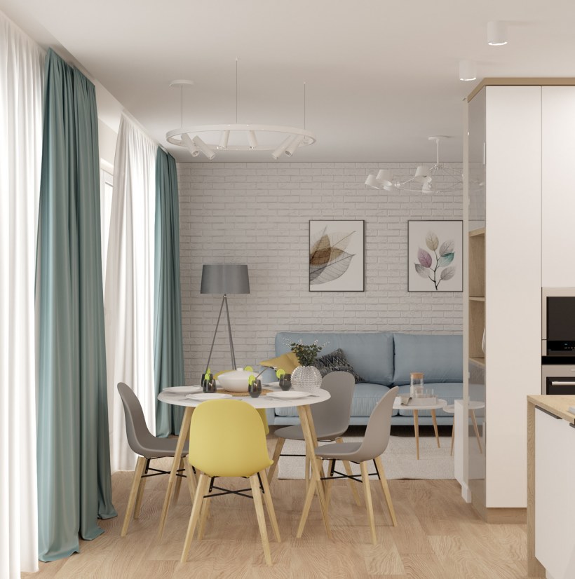 Сканди стиль кухня гостиная