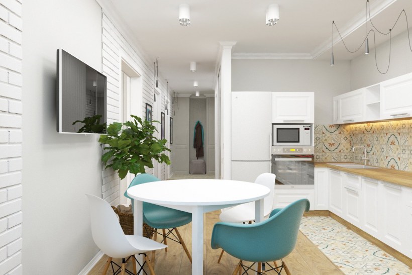 Современный Скандинавский стиль кухни гостинноц