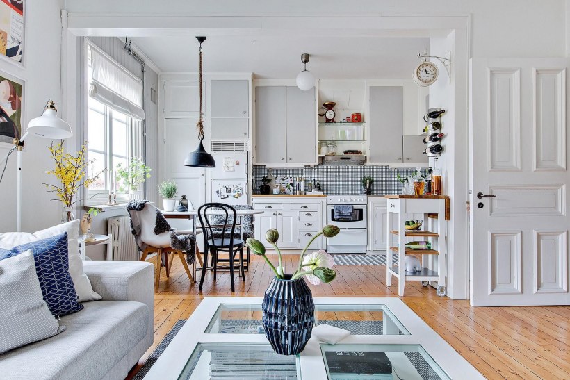 Освещение кухни-гостиной в скандинавском стиле