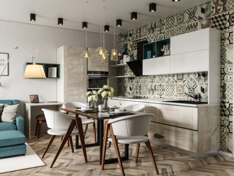 Кухня гостиная в скандинавском стиле