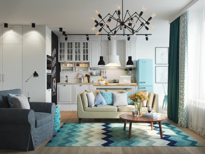 Сканди кухня гостиная