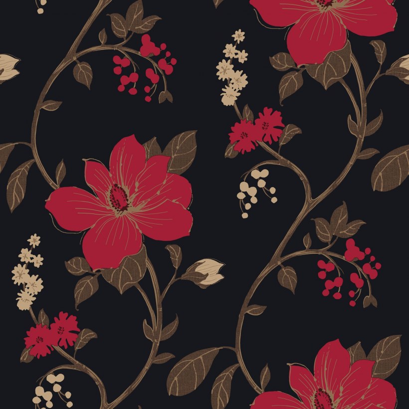 Черные обои с цветочками