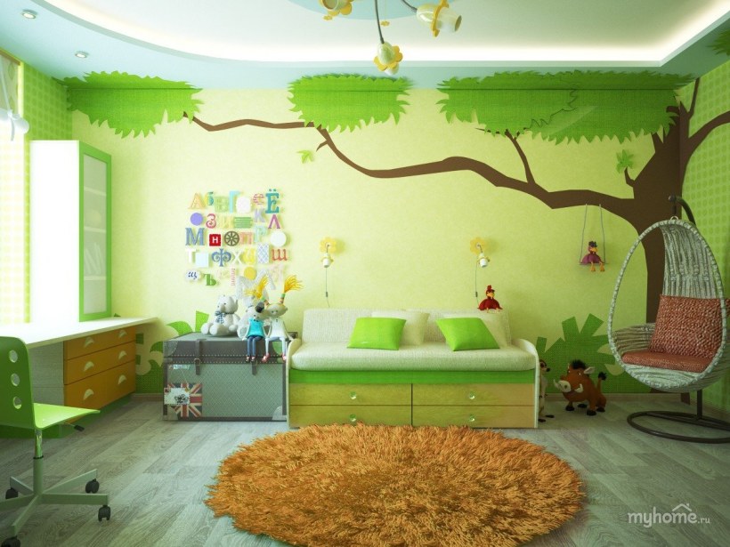 Желто зеленая детская комната
