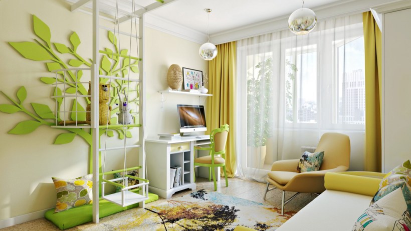 Детская в бежево зеленых тонах