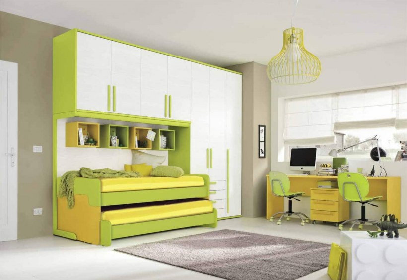 Зелено-желтая спальня детская