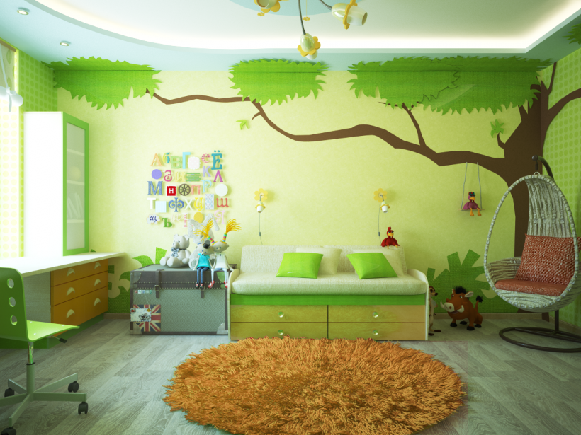 Желто зеленая детская комната