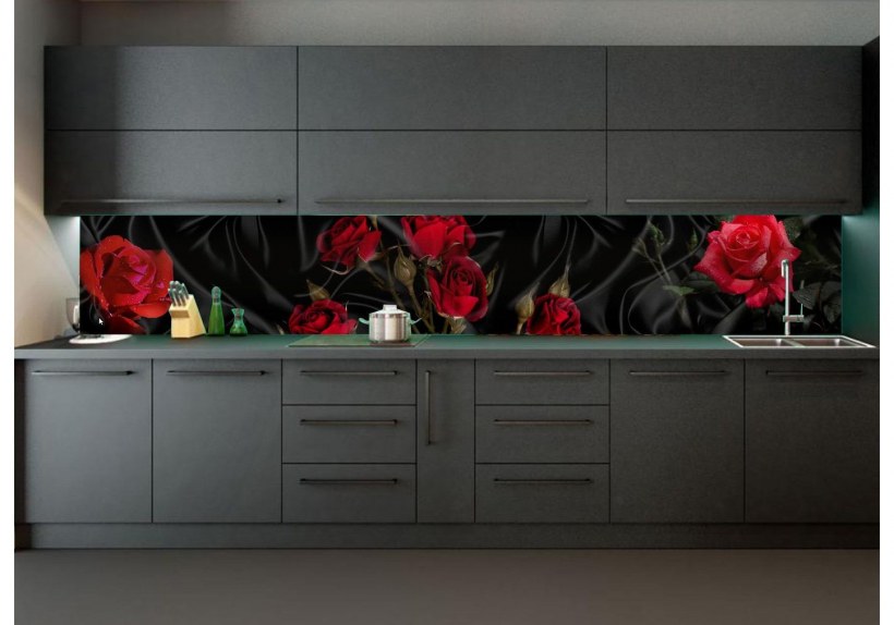 Стеклянный фартук для кухни с розами