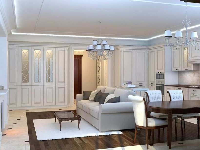 Объединенная кухня гостиная Неоклассика