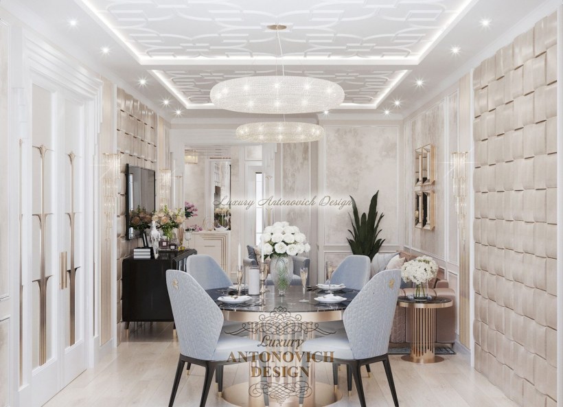 Линкруста в интерьере гостиной в стиле Неоклассика