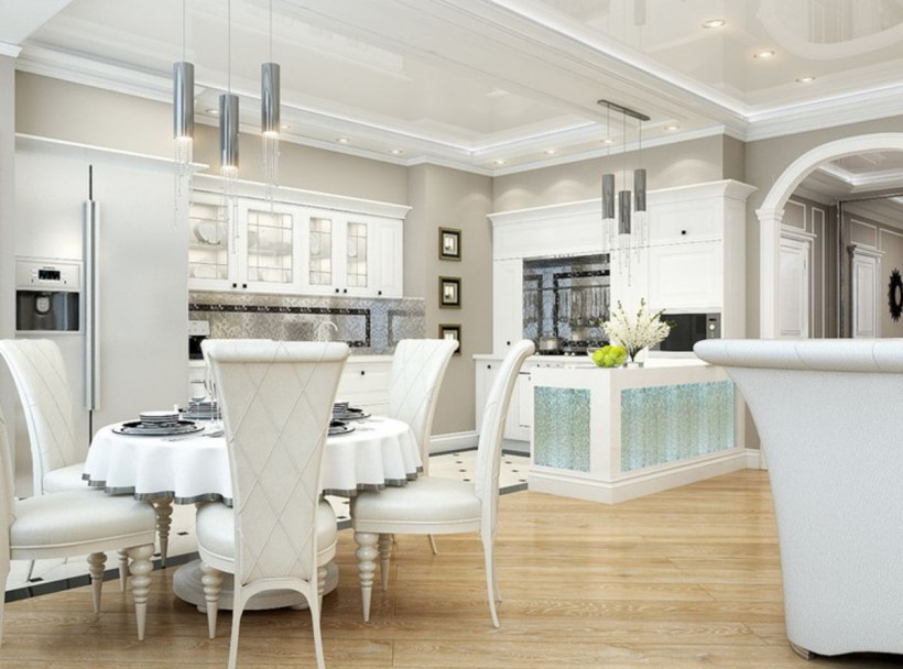 Потолок кухни студии в неоклассическом стиле