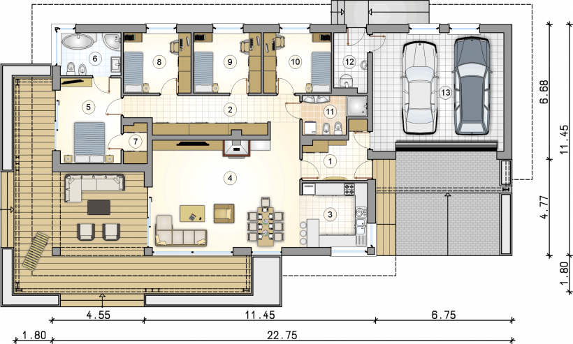 Одноэтажный дом с гаражом и сауной планировка