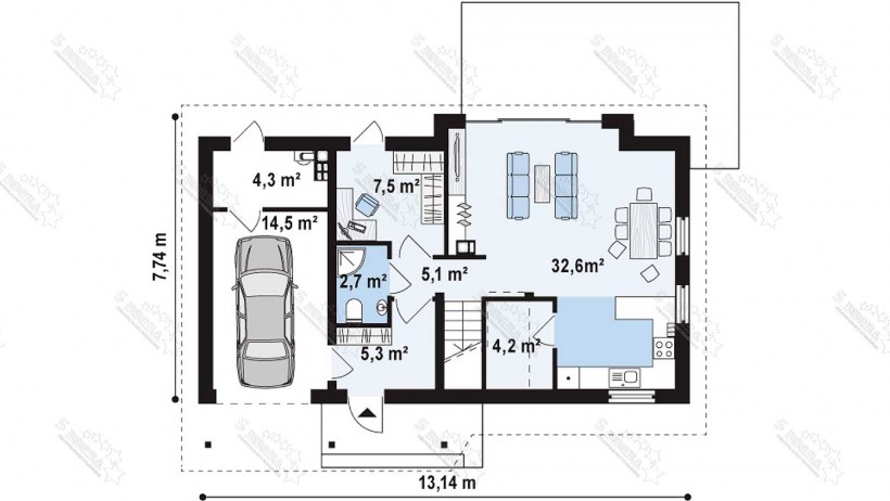 Планировка коттеджа с гаражом и мансардой