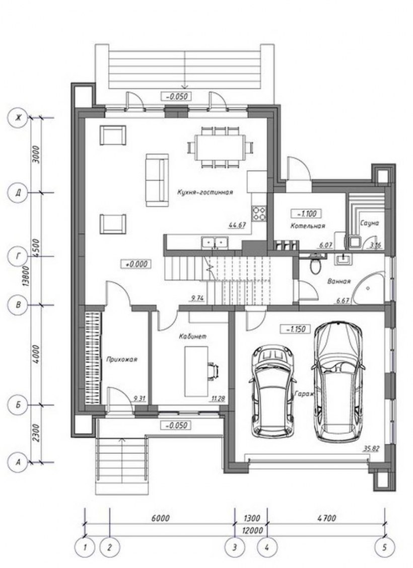 Планировка 1 этажного дома с гаражом