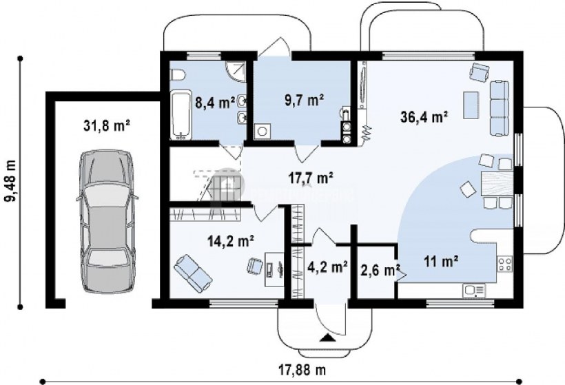 Планировка одноэтажного дома 140м2