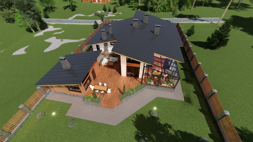 Одноэтажный дом с гаражом и баней