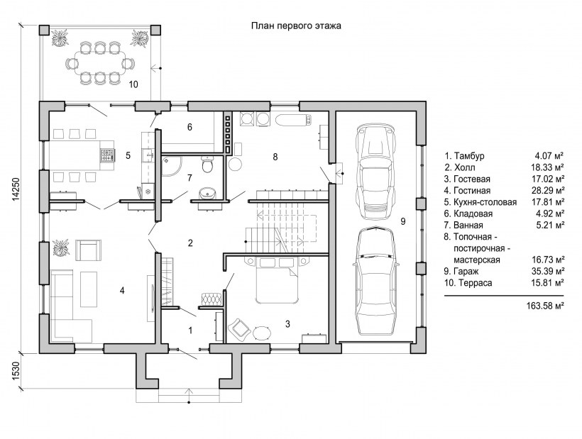 План дома 70 кв.м одноэтажный с гаражом