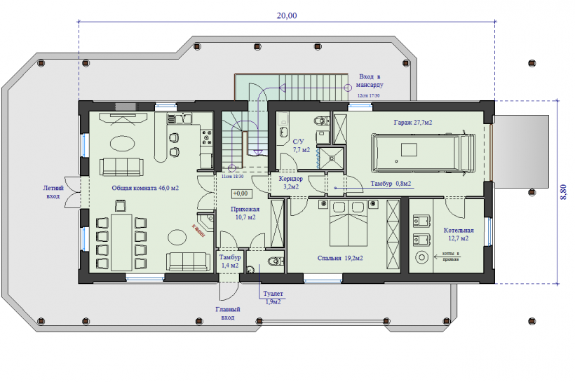 Планировка три спальни 65м2