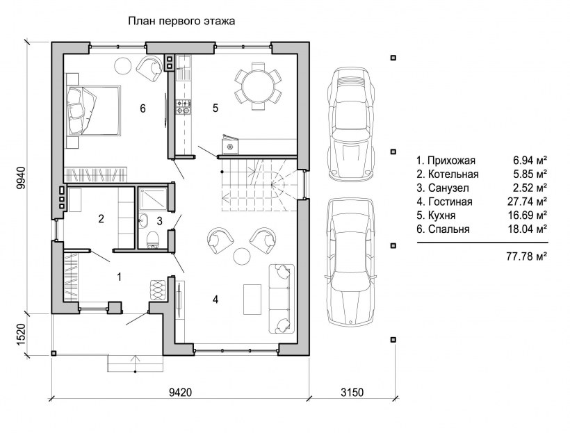План двухэтажного дома со спальней на 1 этаже