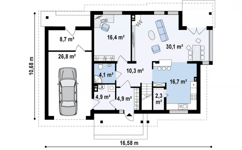 Схема двухэтажного дома с гаражом на 2 машины