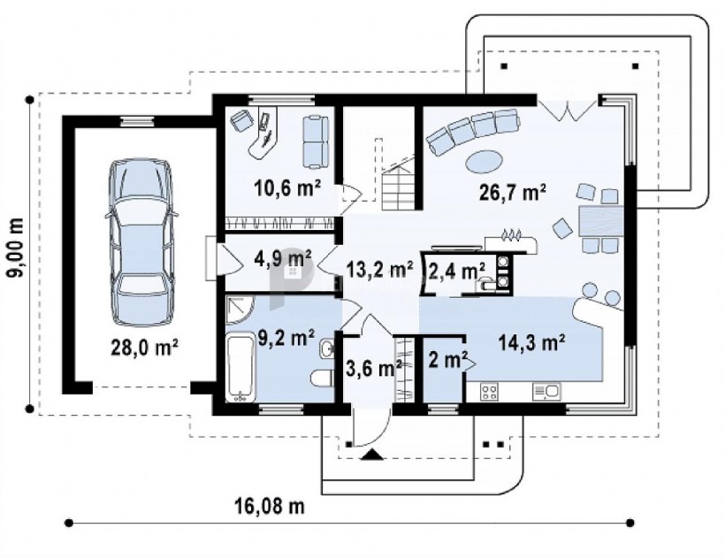 Планировка 2 этажного дома с гаражом