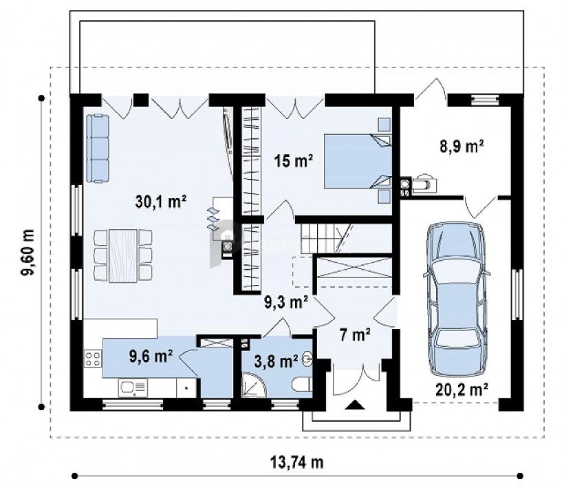 Каркасный дом с гаражом на 2 машины