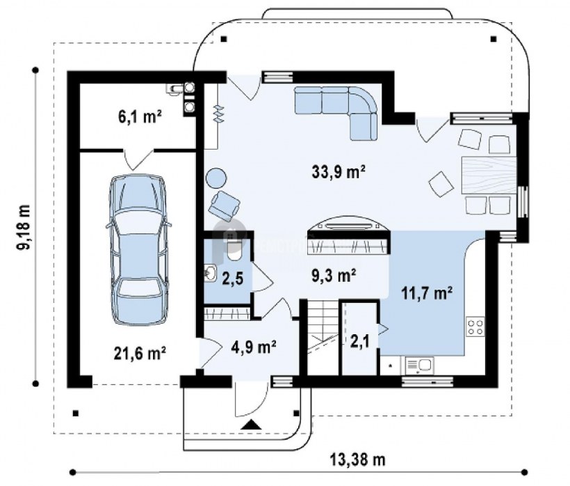 Проект коттеджа с гаражом и баней