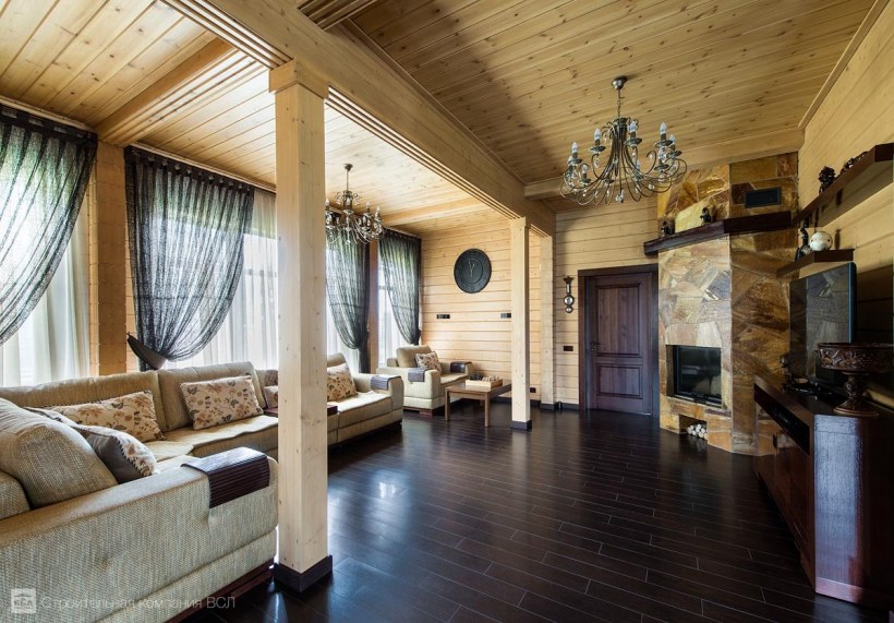 Интерьер коттеджа из клееного бруса