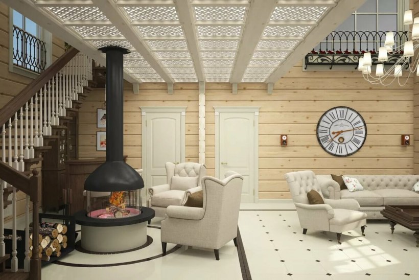 Интерьеры домов из клееного бруса
