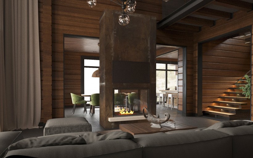 Интерьер загородного дома из клееного бруса